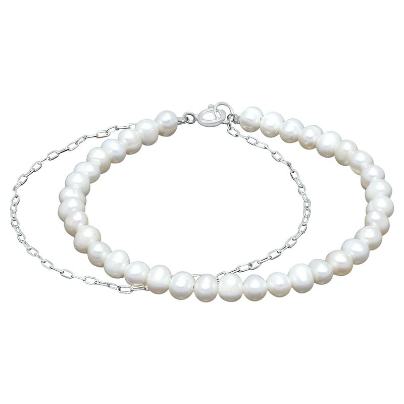 【送料無料】 Aleure Precioso レディース ブレスレット・バングル・アンクレット アクセサリー Aleure Precioso Sterling Silver Freshwater Cultured Pearl & Paper Clip Chain Bracelet Silver Tone