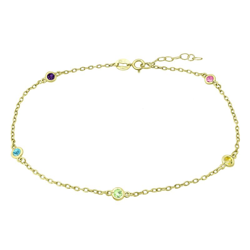 【送料無料】 Aleure Precioso レディース ブレスレット・バングル・アンクレット アクセサリー Aleure Precioso 18k Gold Over Sterling Silver Multi Color Cubic Zirconia Station Anklet Multi
