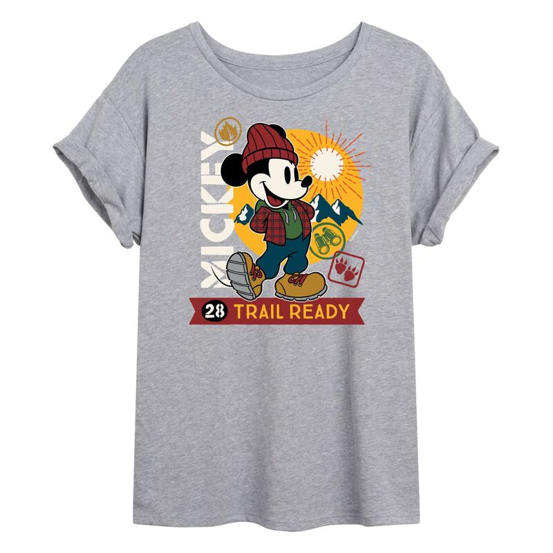 【送料無料】 ディズニー レディース Tシャツ トップス Disney's Mickey Mouse Juniors' Mickey Trail Flowy Tee Grayのサムネイル