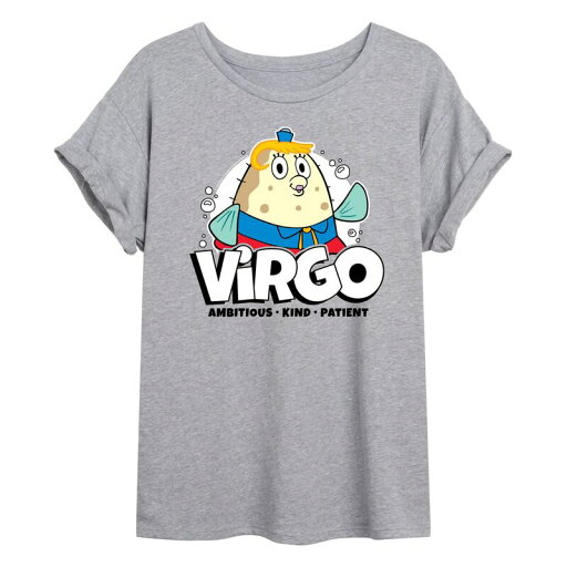 【送料無料】 ライセンス キャラクター レディース Tシャツ トップス Juniors' SpongeBob Squarepants Mrs. Puff Virgo Flowy Tee Heather Gray 【送料無料】 ライセンス キャラクター レディース Tシャツ トップス Juniors' SpongeBob Squarepants Mrs. Puff Virgo Flowy Tee Heather Gray