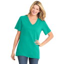 【送料無料】 ウーマン ウィズイン レディース Tシャツ トップス Woman Within Women's Plus Size Petite Perfect Short-sleeve V-neck Tee Pretty Jade(4)