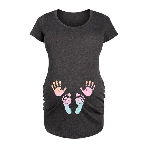 【送料無料】 ライセンス キャラクター レディース Tシャツ トップス Maternity Rainbow Handprints Footprints Graphic Tee Heather Charcoal 【送料無料】 ライセンス キャラクター レディース Tシャツ トップス Maternity Rainbow Handprints Footprints Graphic Tee Heather Charcoal