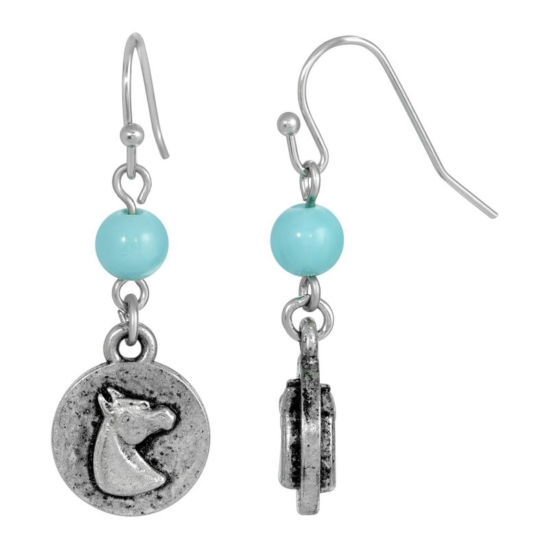 【送料無料】 1928 レディース ピアス・イヤリング アクセサリー 1928 Silver Tone Simulated Turquoise Bead Horse Medallion Drop Earrings Aqua