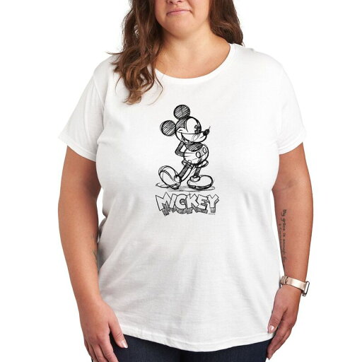 【送料無料】 ライセンス キャラクター レディース Tシャツ トップス Disney's Mickey Mouse Plus Size Sketch Graphic Tee White 【送料無料】 ライセンス キャラクター レディース Tシャツ トップス Disney's Mickey Mouse Plus Size Sketch Graphic Tee White