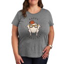 【送料無料】 ライセンス キャラクター レディース Tシャツ トップス Plus Friends Happy Turkey Day Graphic Tee Heather Gray