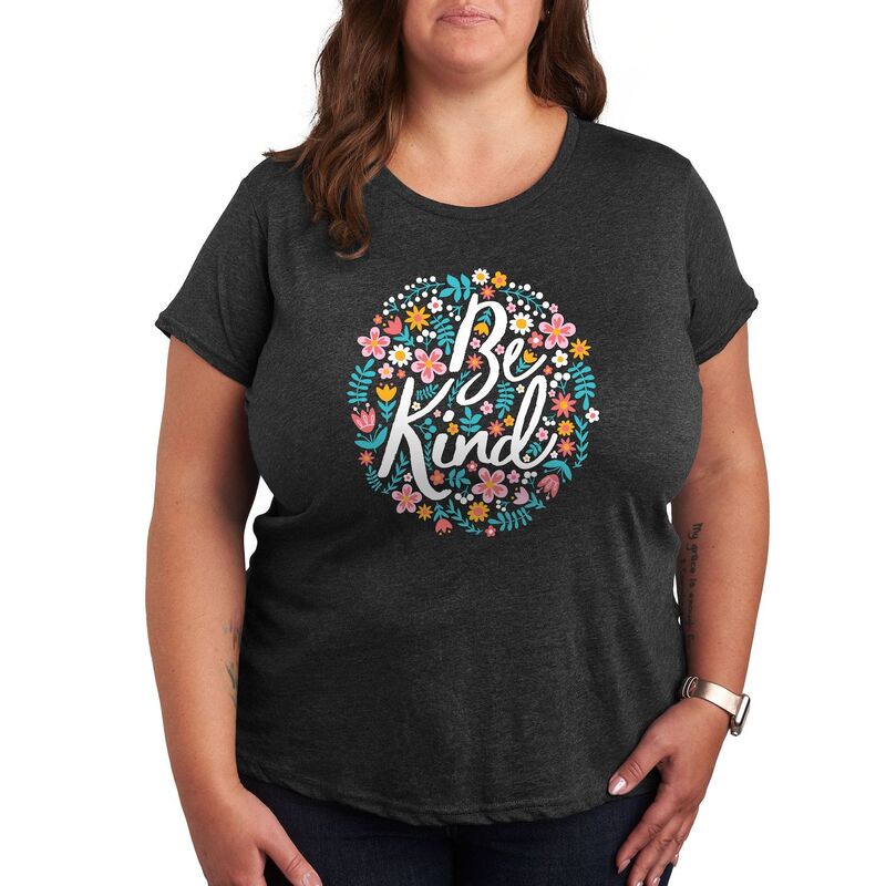【送料無料】 ライセンス キャラクター レディース Tシャツ トップス Plus Be Kind Flowers Graphic Tee Heather Charcoal
