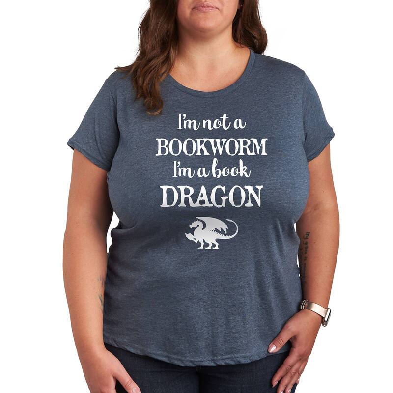 【送料無料】 ライセンス キャラクター レディース Tシャツ トップス Plus I'm A Book Dragon Graphic Tee Heather Blue