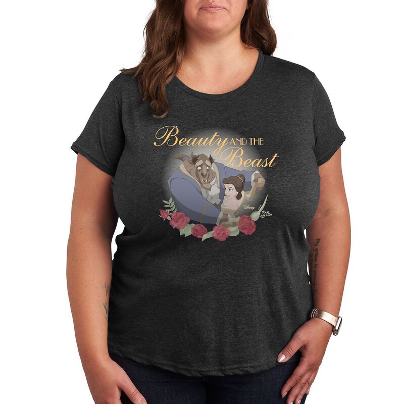 【送料無料】 ディズニー レディース Tシャツ トップス Disney's Beauty and the Beast Plus Roses Graphic Tee Heather Charcoal
