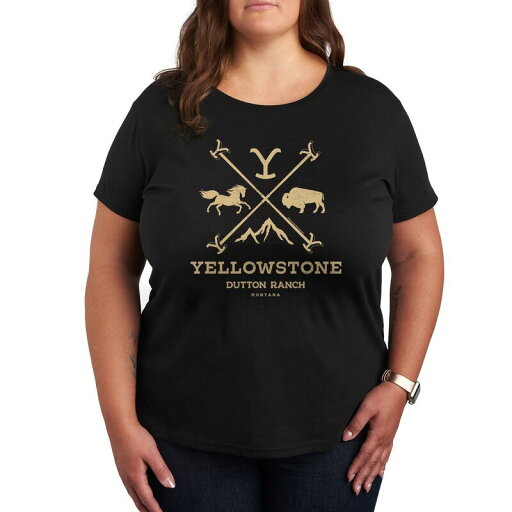 【送料無料】 ライセンス キャラクター レディース Tシャツ トップス Plus Yellowstone Branding Iron Badge Graphic Tee Black 【送料無料】 ライセンス キャラクター レディース Tシャツ トップス Plus Yellowstone Branding Iron Badge Graphic Tee Black