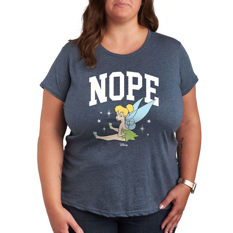 【送料無料】 ディズニー レディース Tシャツ トップス Disney's Tinker Bell Plus Nope Graphic Tee Heather Blue