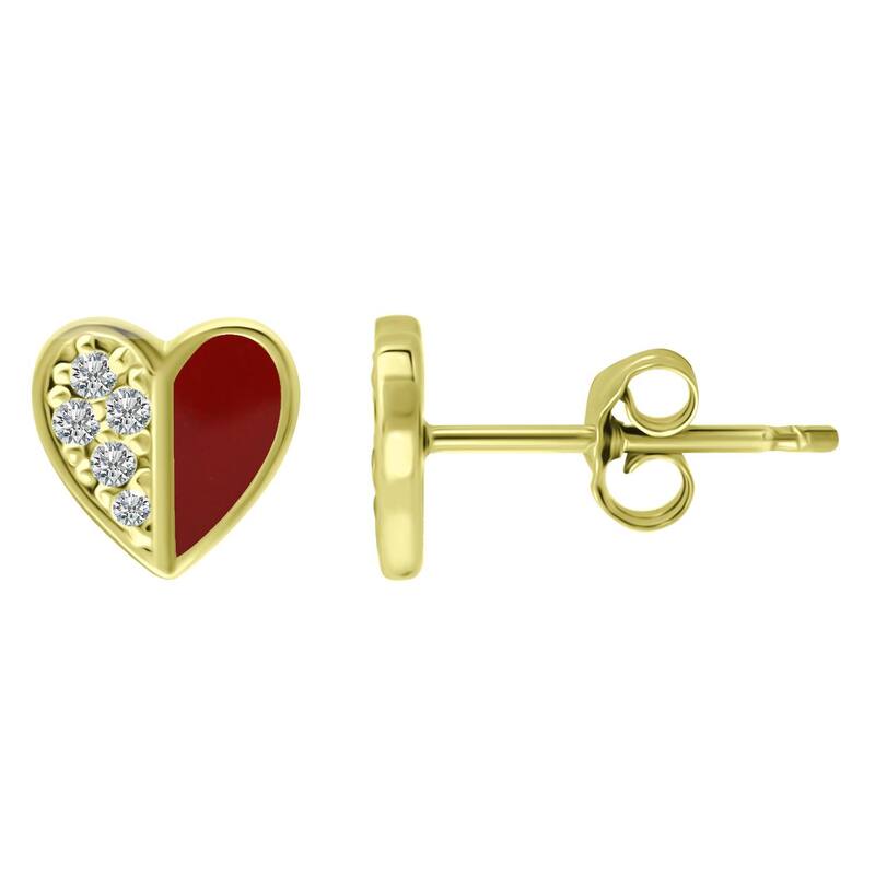 Aleure Precioso レディース アクセサリー ピアス・イヤリング Aleure Precioso Sterling Silver Enamel & Cubic Zirconia Heart Stud Earrings Red レッド