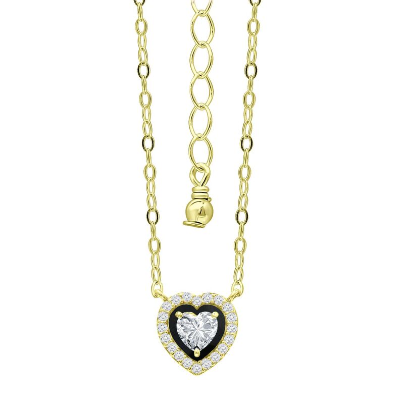 【送料無料】 Aleure Precioso レディース ネックレス・チョーカー・ペンダントトップ アクセサリー Aleure Precioso 18k Gold Over Sterling Silver Enamel & Cubic Zirconia Heart Shaped Halo Necklace Black