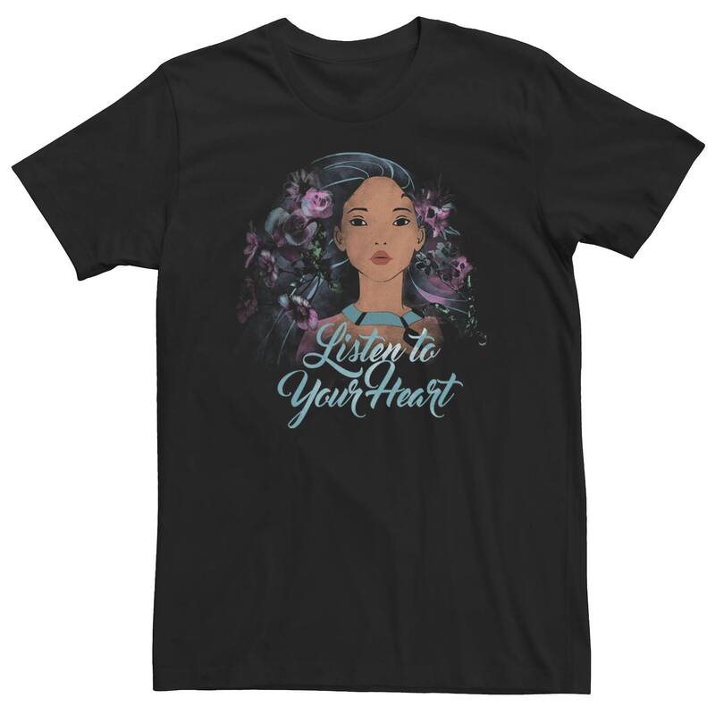 【送料無料】 ディズニー メンズ Tシャツ トップス Big & Tall Disney Pocahontas "Listen To Your Heart" Watercolor Portrait Tee Black