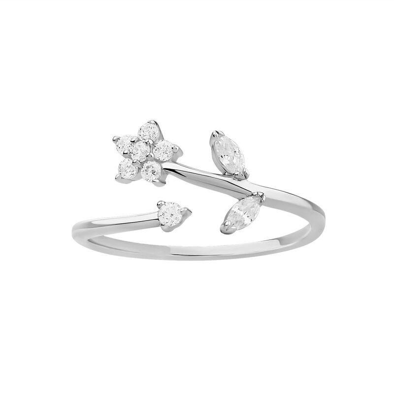 【送料無料】 プリムローズ レディース リング アクセサリー PRIMROSE Sterling Silver Cubic Zirconia Polished Flower Bypass Ring Sterling Clear
