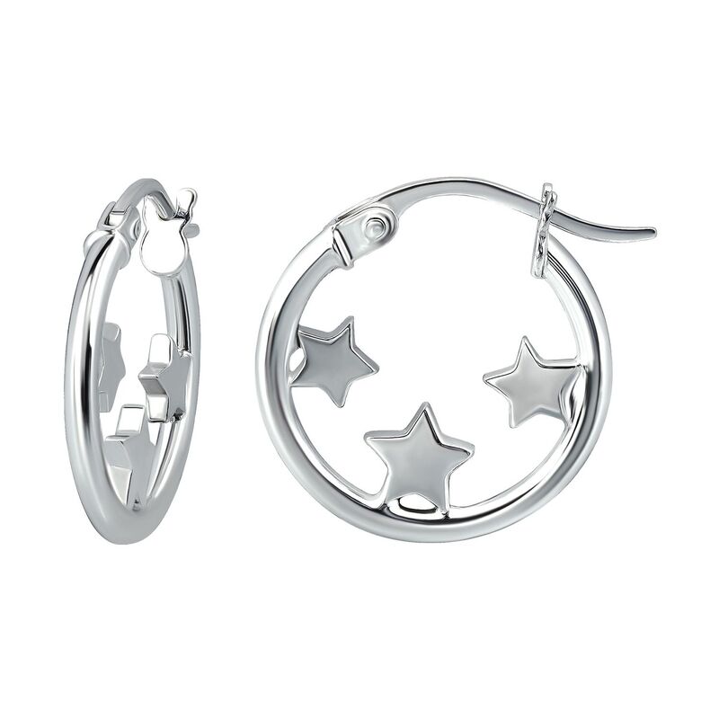 Aleure Precioso レディース アクセサリー ピアス・イヤリング Aleure Precioso Sterling Silver 3 Stars Hoop Earringsilver Tone シルバー