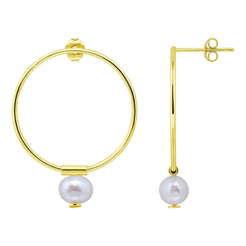 楽天ReVida 楽天市場店【送料無料】 Aleure Precioso レディース ピアス・イヤリング アクセサリー Aleure Precioso 18k Gold Over Silver Circle Drop & Freshwater Cultured Pearl Hoop Drop Earrings Gold Tone