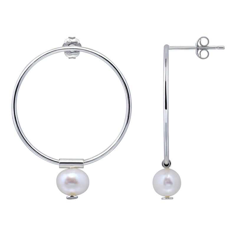 【送料無料】 Aleure Precioso レディース ピアス・イヤリング アクセサリー Aleure Precioso 18k Gold Over Silver Circle Drop & Freshwater Cultured Pearl Hoop Drop Earrings Silver Tone