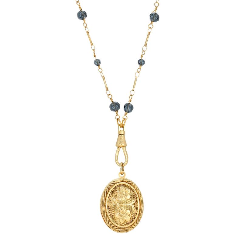 1928 レディース アクセサリー ネックレス・チョーカー・ペンダントトップ レース 1928 Gold Tone Blue Beaded Oval Flower Locket Necklace Blue ブルー(4)