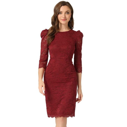 【送料無料】 アレグラ ケー レディース ワンピース トップス Women's Elegant Lace Floral Crew Neck 3/4 Sleeve Bodycon Wedding Guest Cocktail Dress Burgundy 【送料無料】 アレグラ ケー レディース ワンピース トップス Women's Elegant Lace Floral Crew Neck 3/4 Sleeve Bodycon Wedding Guest Cocktail Dress Burgundy