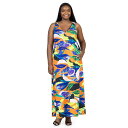【送料無料】 24セブンコンフォート レディース ワンピース トップス Plus Size 24Seven Comfort Apparel Multicolor Sleeveless V Neck Maxi Dress With Pockets Orange Multi