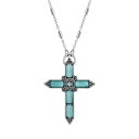 【送料無料】 1928 レディース ネックレス・チョーカー・ペンダントトップ アクセサリー 1928 Silver Tone Aqua Moonstone Cross Necklace Blue