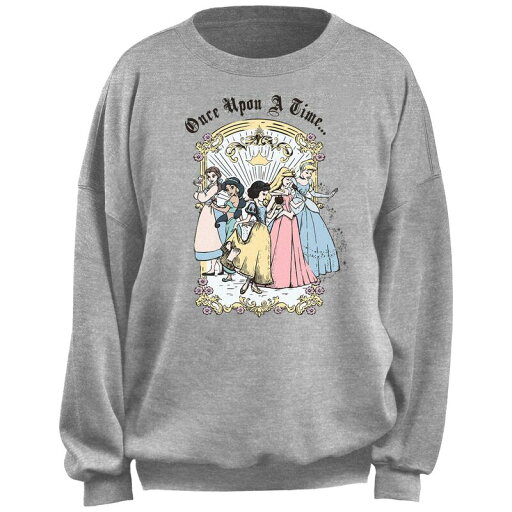 【送料無料】 ライセンス キャラクター レディース Tシャツ トップス Disney Princesses Once Upon A Time Vintage Cartoon Juniors' Fleece Pullover Heather Gray 【送料無料】 ライセンス キャラクター レディース Tシャツ トップス Disney Princesses Once Upon A Time Vintage Cartoon Juniors' Fleece Pullover Heather Gray