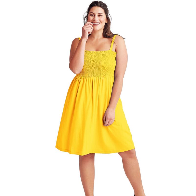 【送料無料】 Ellos レディース ワンピース トップス Ellos Women's Plus Size Smocked Bodice Tank Dress Pepper Yellow