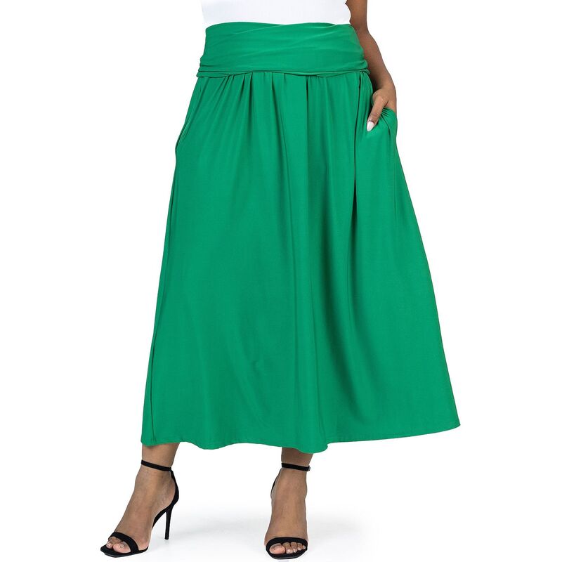 【送料無料】 24セブンコンフォート レディース スカート ボトムス Plus Size 24Seven Comfort Apparel Foldover Maxi Skirt With Pockets Green(4)
