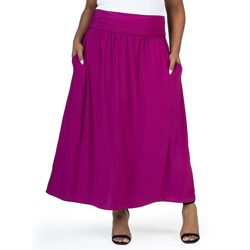 【送料無料】 24セブンコンフォート レディース スカート ボトムス Plus Size 24Seven Comfort Apparel Foldover Maxi Skirt With Pockets Magenta