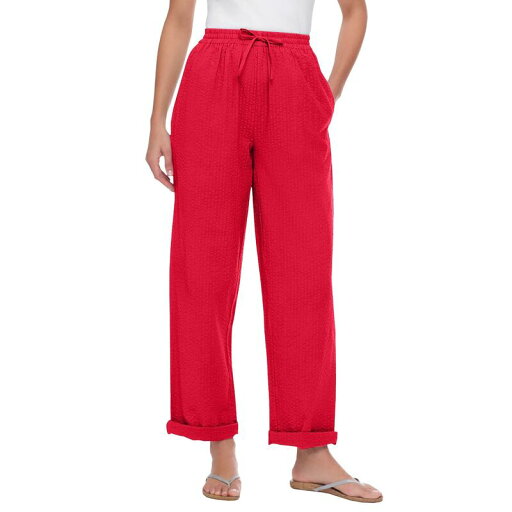 【送料無料】 ウーマン ウィズイン レディース カジュアルパンツ ボトムス Woman Within Women's Plus Size Tall Seersucker Pant Vivid Red 【送料無料】 ウーマン ウィズイン レディース カジュアルパンツ ボトムス Woman Within Women's Plus Size Tall Seersucker Pant Vivid Red