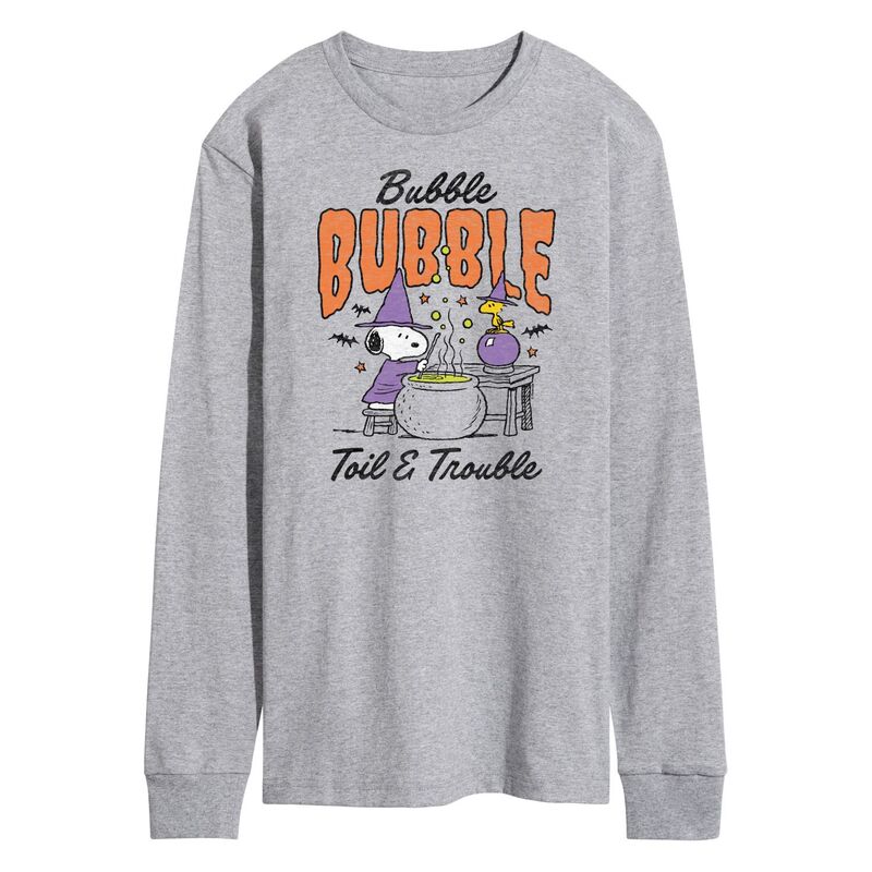 【送料無料】 ライセンス キャラクター メンズ Tシャツ トップス Men's Peanuts Snoopy & Woodstock Bubble Bubble Toil & Trouble Long Sleeve Graphic Tee Gray