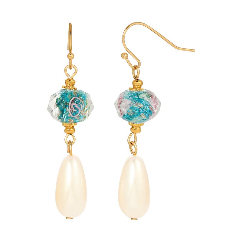 【送料無料】 1928 レディース ピアス・イヤリング アクセサリー 1928 Gold Tone Simulated Crystal and Pearl Drop Earrings Blue