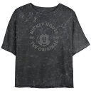 【送料無料】 ディズニー レディース Tシャツ トップス Disney's Mickey Mouse The Original Crop Top Mineral Wash Juniors' Graphic Tee Black|詳細画像