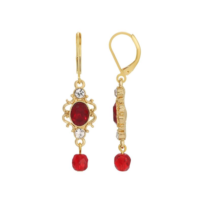 【送料無料】 1928 レディース ピアス・イヤリング アクセサリー 1928 Gold Tone Red and Clear Crystals Drop Earrings Red