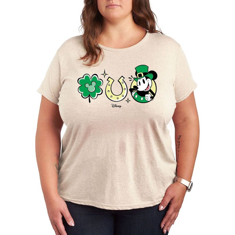 【送料無料】 ディズニー レディース Tシャツ トップス Disney's Mickey Mouse Plus St. Patrick's Day Icons Graphic Tee Beige