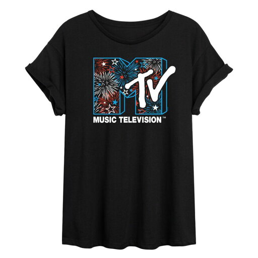 【送料無料】 ライセンス キャラクター レディース Tシャツ トップス Juniors' MTV Fireworks Flowy Tee Black 【送料無料】 ライセンス キャラクター レディース Tシャツ トップス Juniors' MTV Fireworks Flowy Tee Black