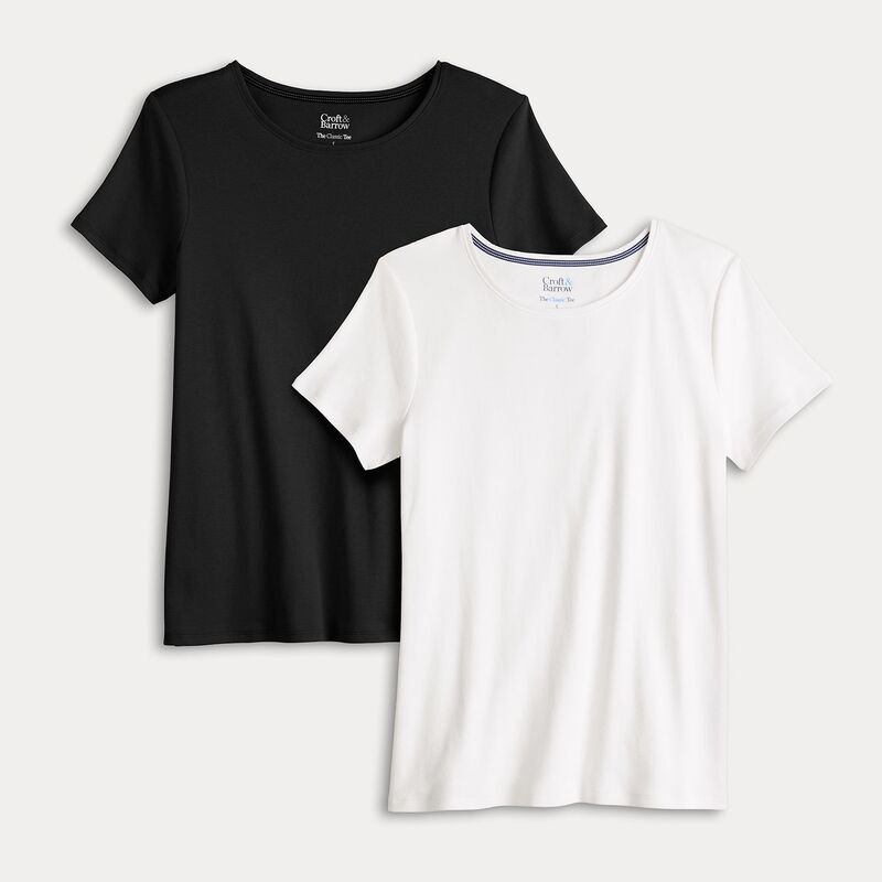 【送料無料】 クロフト&バロー レディース Tシャツ トップス Women's Croft & BarrowR Short Sleeve Crew Neck Tees 2 Pack Black White Pack