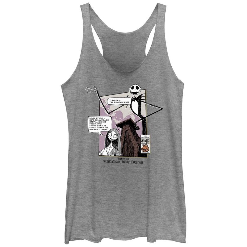 【送料無料】 ディズニー レディース Tシャツ トップス Disney's The Nightmare Before Christmas Jack Skellington & Sally Look At Him Juniors' Racerback Tank Top Gray Heather