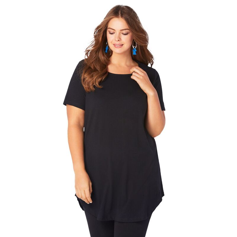 【送料無料】 ロアマンズ レディース Tシャツ トップス Roaman's Crisscross-back Ultimate Tunic Black