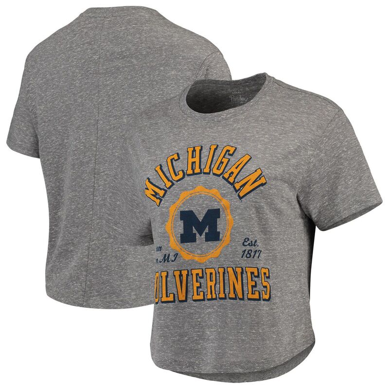 【送料無料】 プレスボックス レディース Tシャツ トップス Women's Pressbox Gray Michigan Wolverines Bishop Tri-Blend Knobi Crop T-Shirt Mic Greyのサムネイル