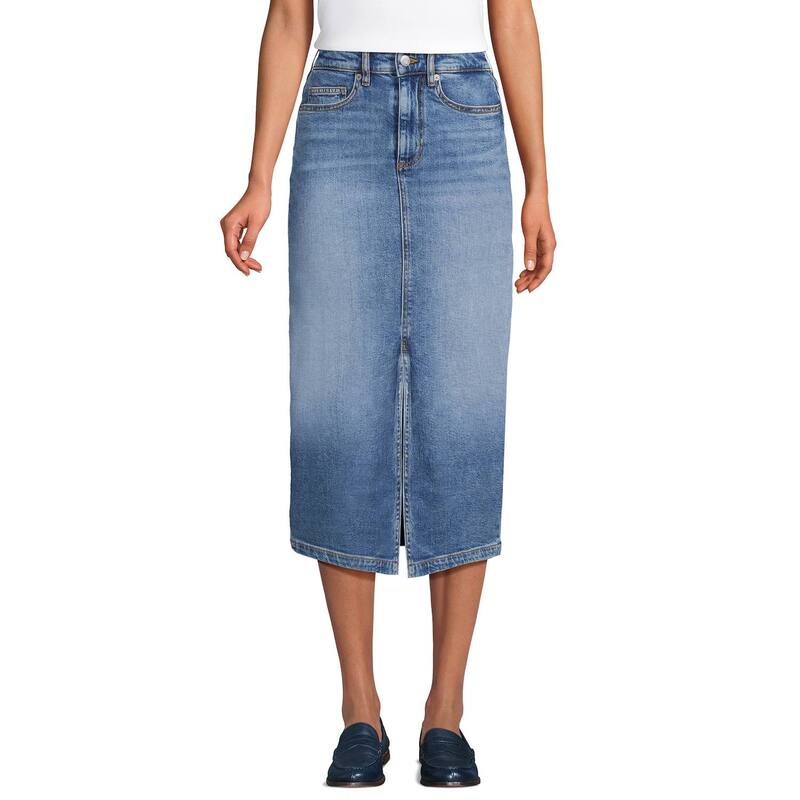 【送料無料】 ランズエンド レディース スカート ボトムス Women's Lands' End Denim Midi Column Skirt Beau Blue