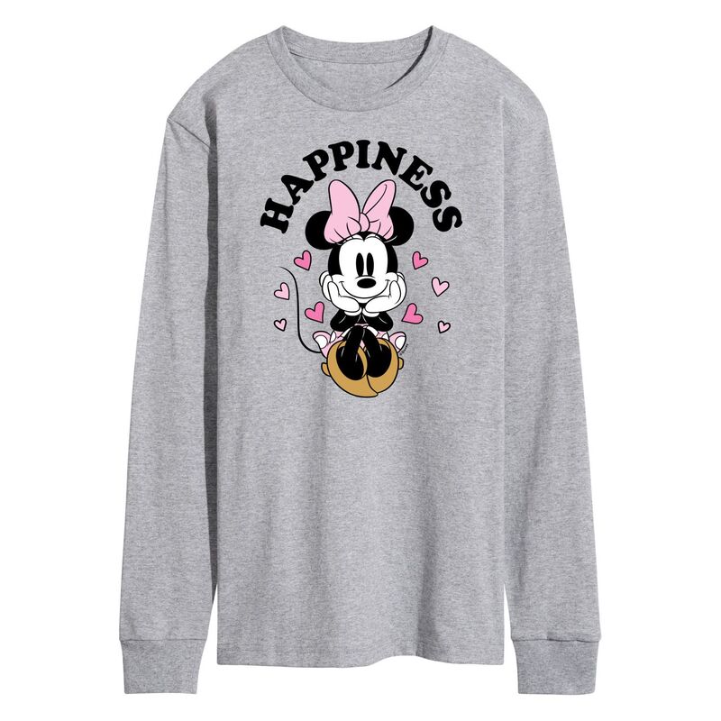 【送料無料】 ディズニー メンズ Tシャツ トップス Disney's Men's Happiness Minnie Long Sleeve Gray