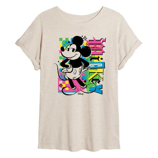 【送料無料】 ディズニー レディース Tシャツ トップス Disney's Mickey Mouse Juniors' Punk Flowy Tee Beige 【送料無料】 ディズニー レディース Tシャツ トップス Disney's Mickey Mouse Juniors' Punk Flowy Tee Beige