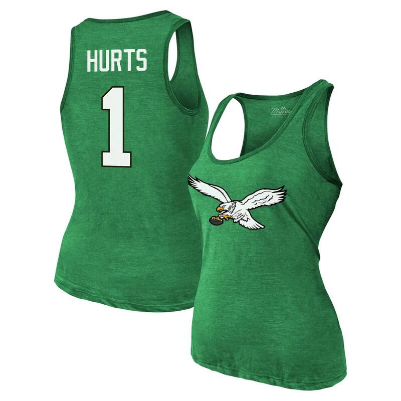 【送料無料】 マジェスティック レディース Tシャツ トップス Women's Majestic Threads Jalen Hurts Kelly Green Philadelphia Eagles Name & Number Tri-Blend Tank Top Eag Green