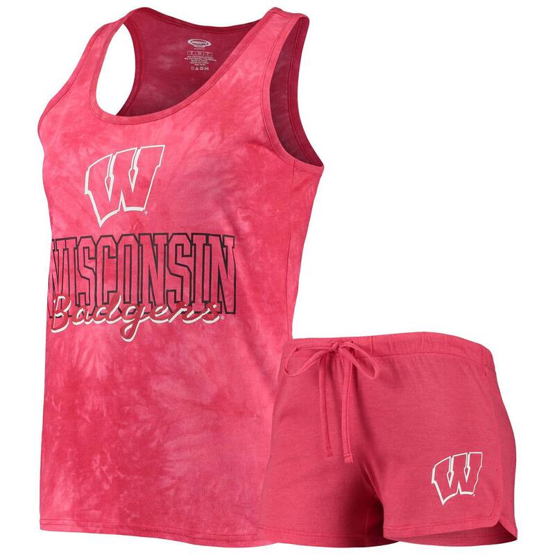 【送料無料】 アンブランデッド レディース ナイトウェア アンダーウェア Women's Concepts Sport Red Wisconsin Badgers Billboard Tie-Dye Tank Top & Shorts Set Wis Redのサムネイル