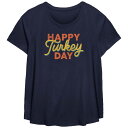 【送料無料】 アンブランデッド レディース Tシャツ トップス Juniors' Plus Size Happy Turkey Day Scoop Hem Flowy Graphic Tee Navy