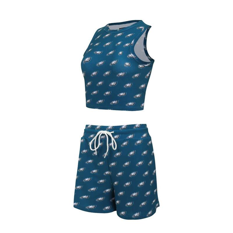 楽天ReVida 楽天市場店【送料無料】 アンブランデッド レディース ナイトウェア アンダーウェア Women's Concepts Sport Philadelphia Eagles Gauge Allover Print Cropped Tank Top & Shorts Sleep Set Eag Green