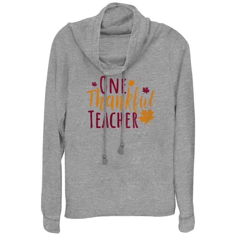 【送料無料】 アンブランデッド レディース Tシャツ トップス Plus Size One Thankful Teacher Cowlneck Graphic Lightweight Long Sleeve Gray Heather