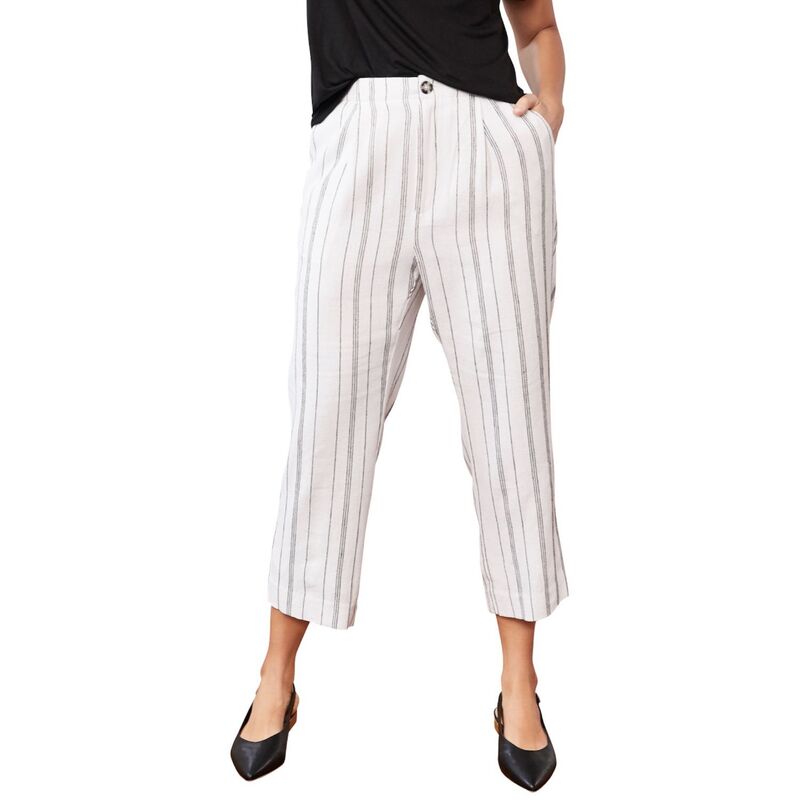 ReVida ŷԾŹ㤨Ellos ǥ ܥȥॹ 奢ѥ ȥ졼 ץ饹 åץ ͥ Ellos Women's Plusize Straight Leg Cropped Linen Trousers White Black Stripe ۥ磻ȡפβǤʤ15,980ߤˤʤޤ
