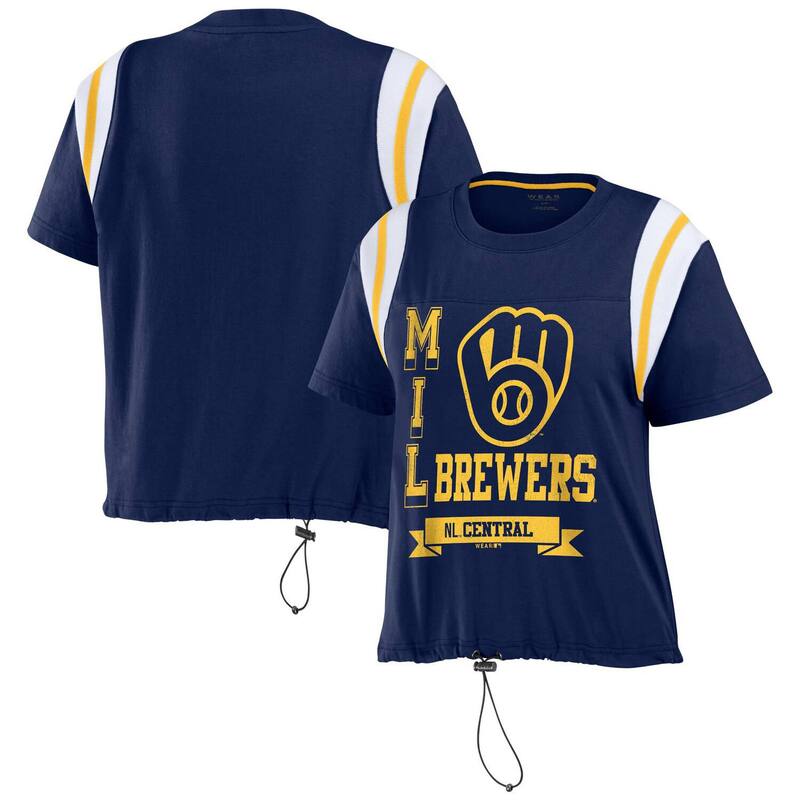 【送料無料】 アンブランデッド レディース Tシャツ トップス Women's WEAR by Erin Andrews Navy Milwaukee Brewers Cinched Colorblock T-Shirt Brw Navy